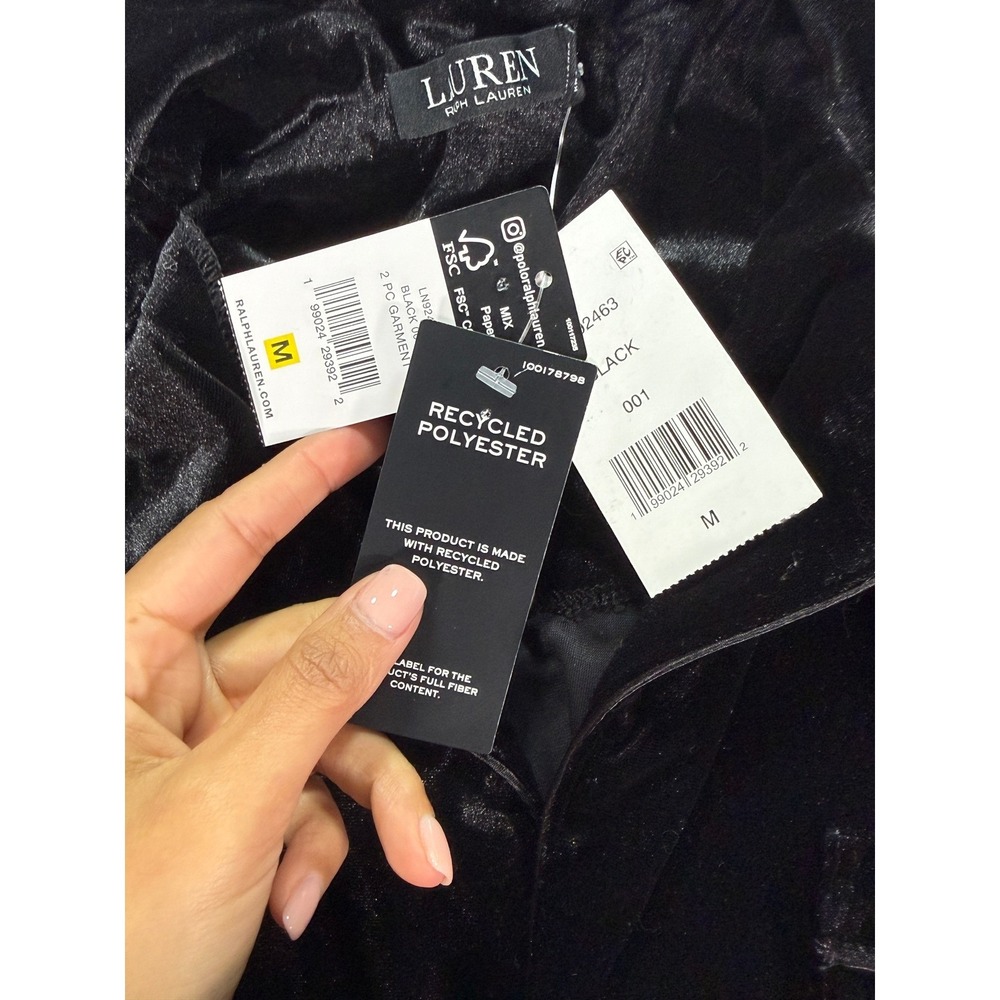 Lauren Ralph Lauren Pajama Set Women's Medium Black Velour 2 Piece Sleepwear - Picture 5 of 16